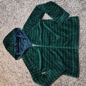 Liz Claiborne Vintage Green Velvet Stripe Hoodie Satin Hood M